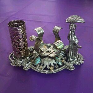 Vintage 60s Sam Fink Vanity Organizer Silver Tone Filigree with Rhinestones MCM